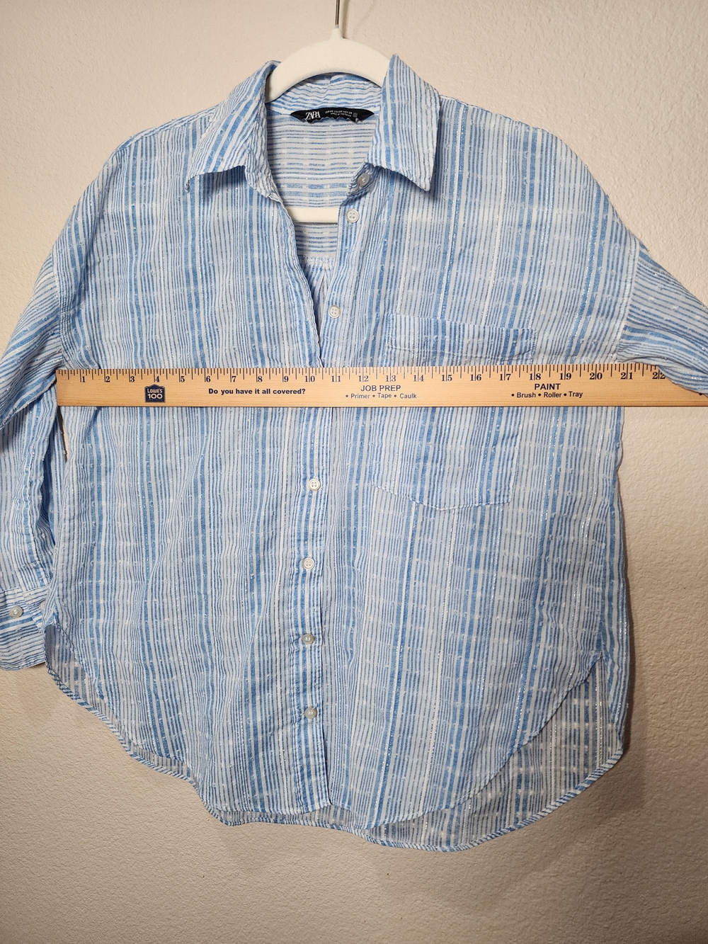 Oversized Button Up Zara Light Blue and White Striped Button Down Shirt - Picture 6 of 11